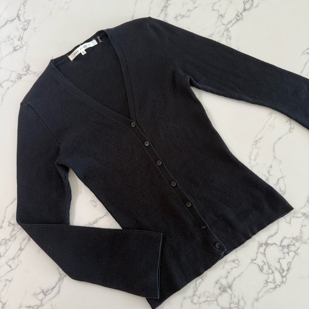 Max Studio Ribbed V-Neck Button-Down Cardigan - B… - image 2